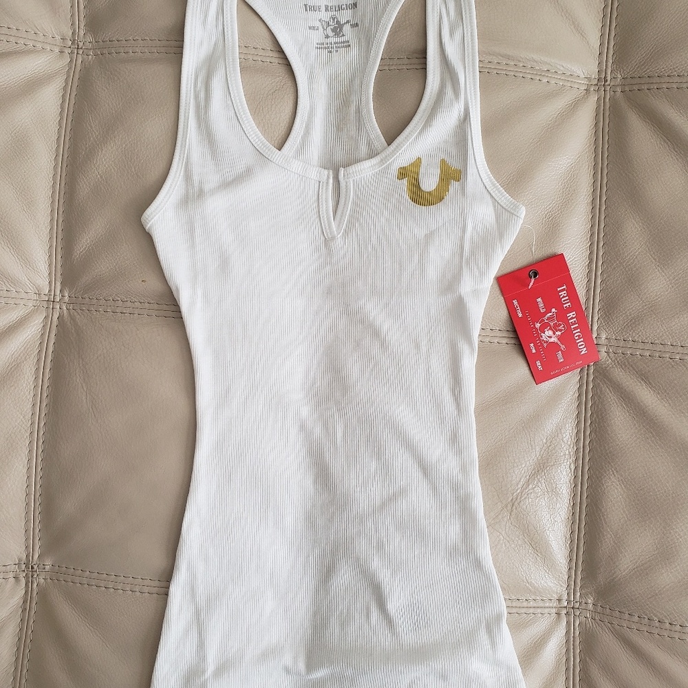 TRUE RELIGION SEXY WHITE RACERBACK TANK NWT XS - Picture 5 of 8